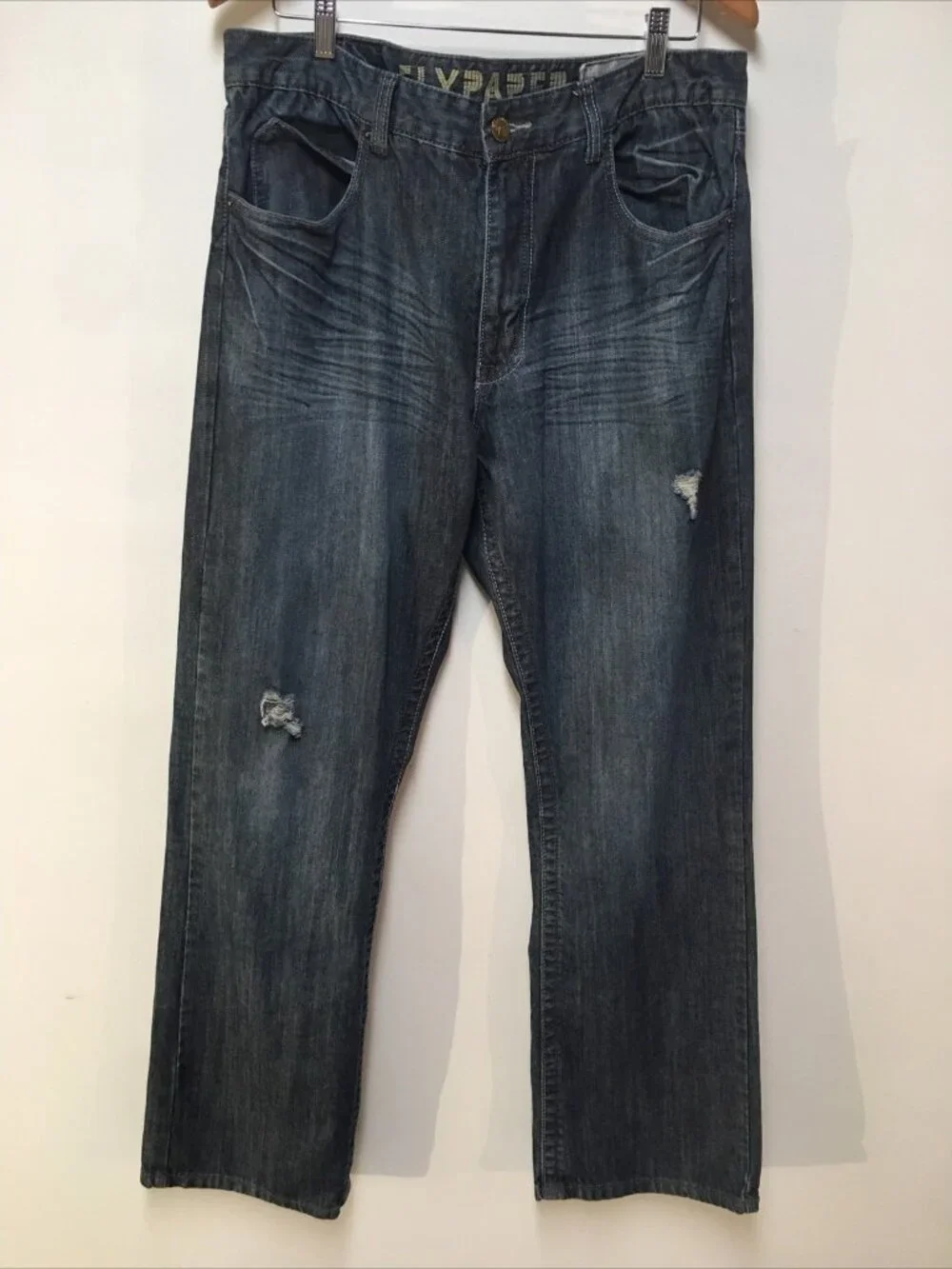 Flypaper Men 36x32 Jeans Blue Dark Wash Embroidered Bootcut Denim 100% Cotton
